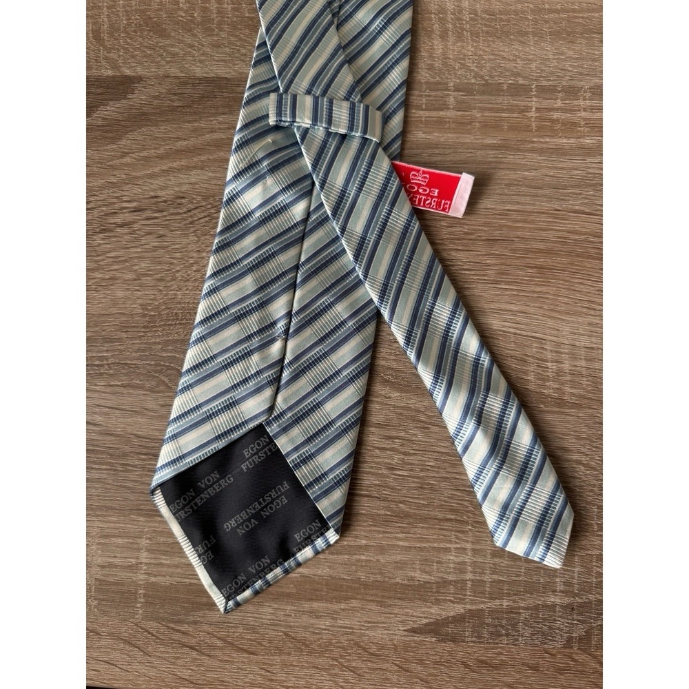 Egon Von Furstenberg 100% Silk Tie Blue White Plaid Check Made in Italy‎ 60"